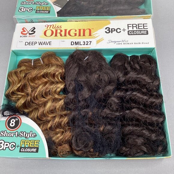 2 Pack 8” Deep Wave Blonde & Brown Miss Origin 3pc Blend Hair Short Bundles - Picture 1 of 4